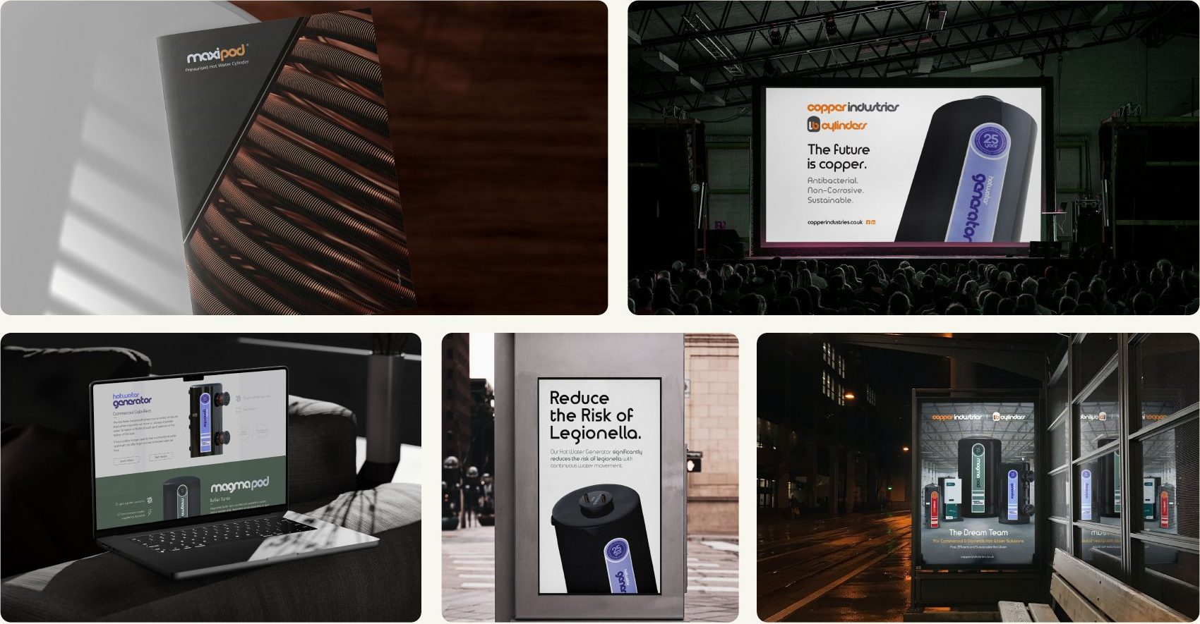Copper Industries work: brochure, cinema ad, website, posters and bus shelter