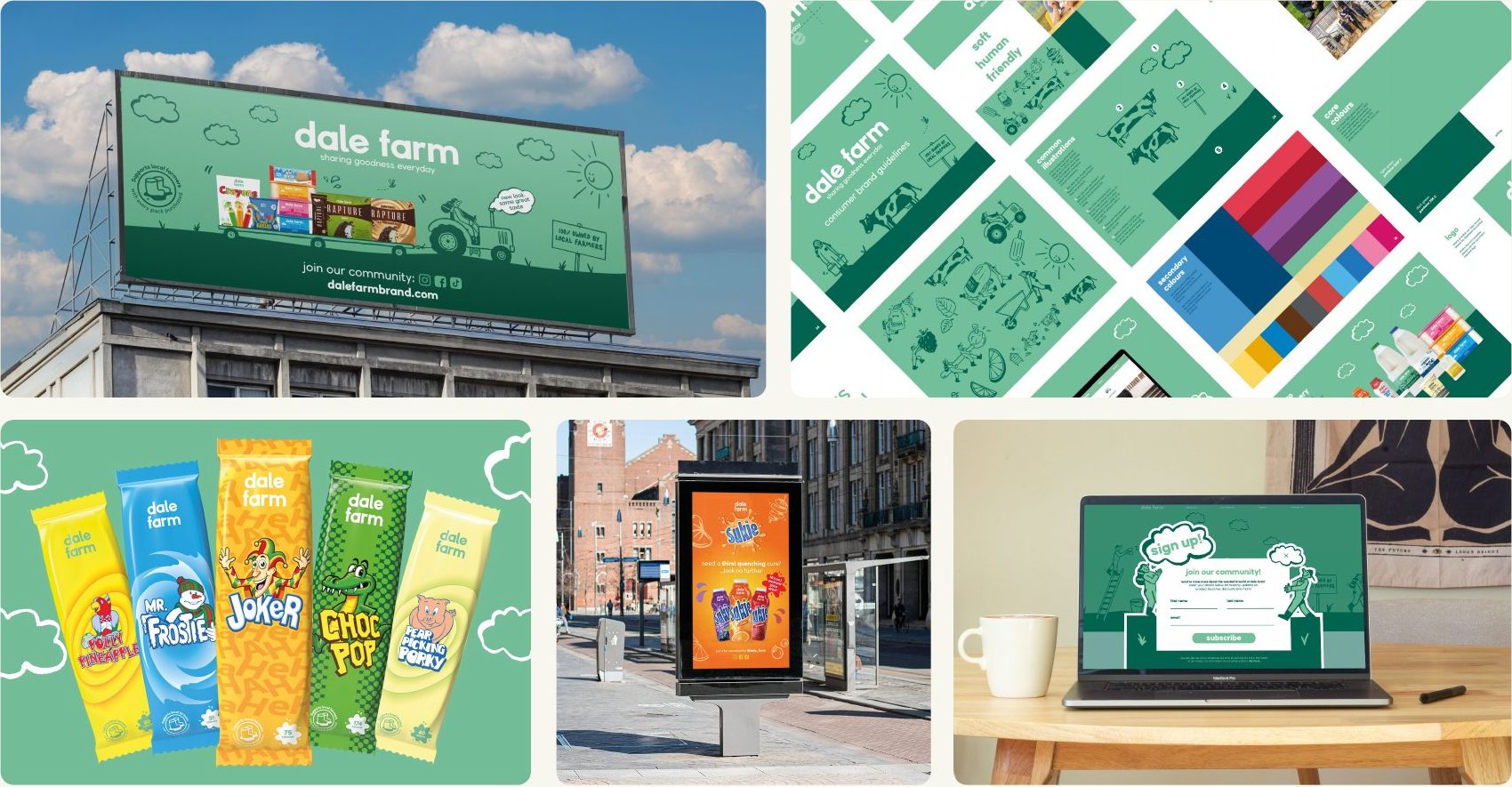 Dale Farm work: billboard, packaging and social content