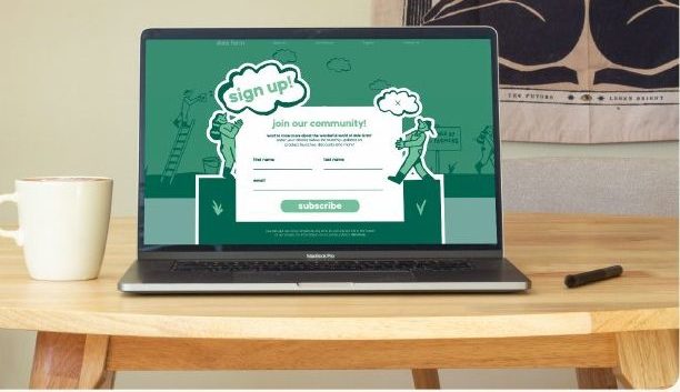 Dale Farm community sign-up page on a laptop